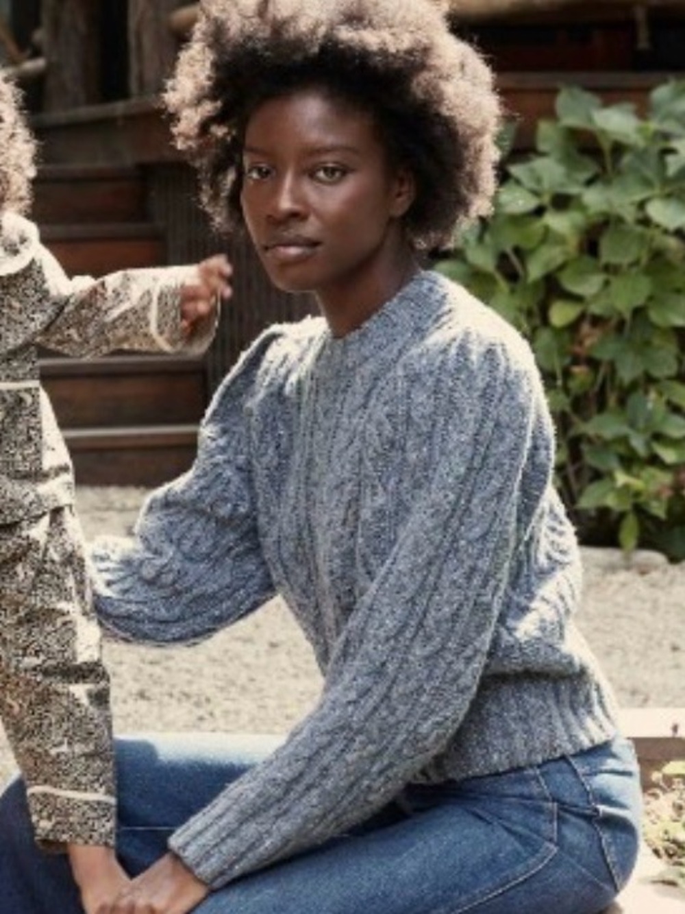 Doen Marlowe Cable Knit Wool Sweater in Larkspur Blue